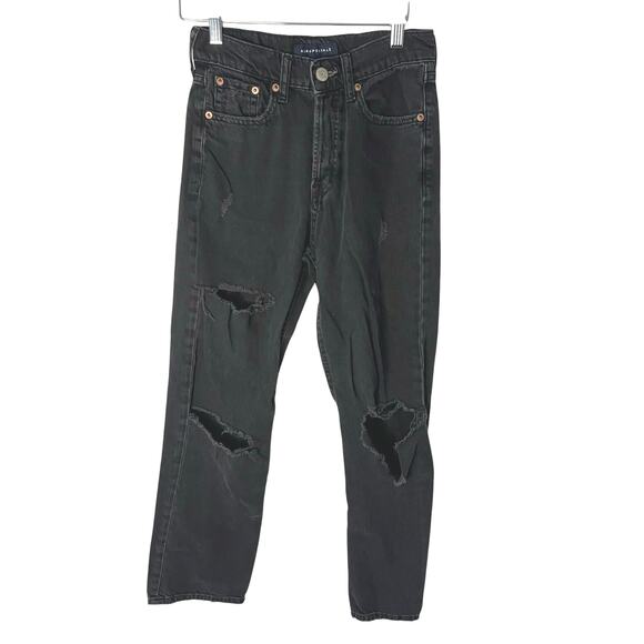 AEROPOSTALE 90s BAGGY Y2K. BLACK BUTTON FLY DISTRESSED KNEE HOLES size 4/26 Y2K - Picture 2 of 6